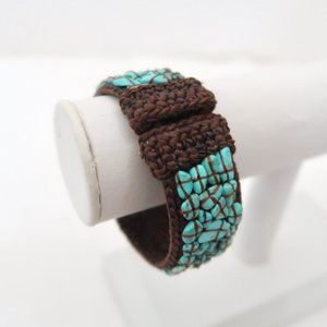 Turquoise bead crochet cuff bracelet